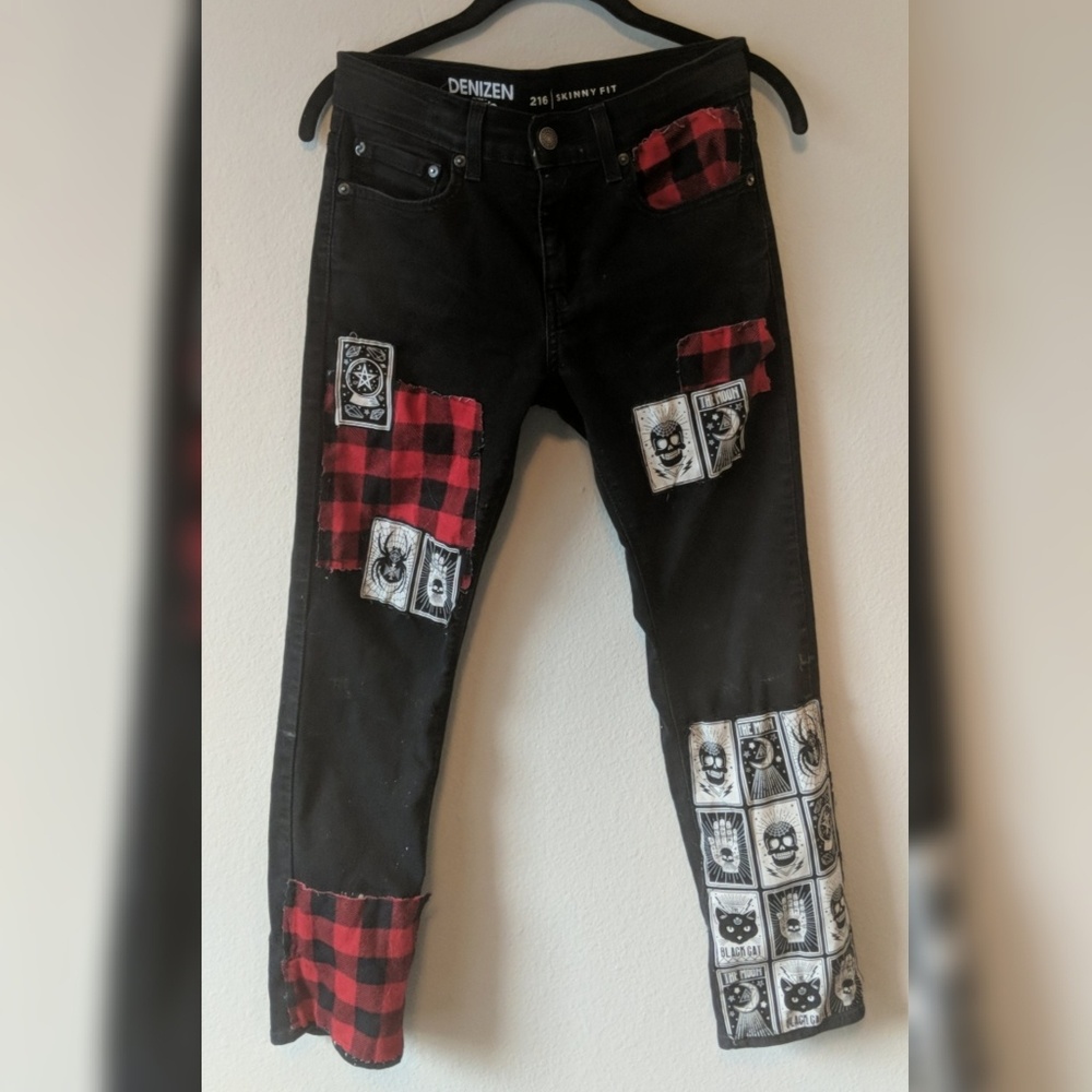 emo punk goth homemade patch pants